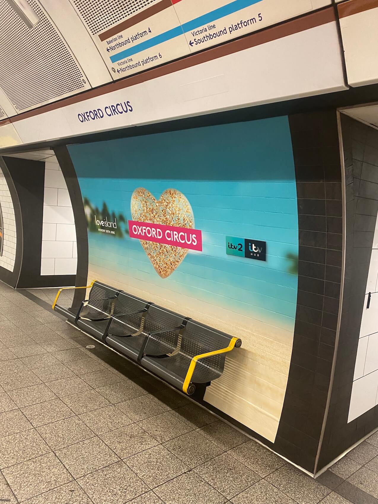 Graphics for the London Underground Love Island Promotion