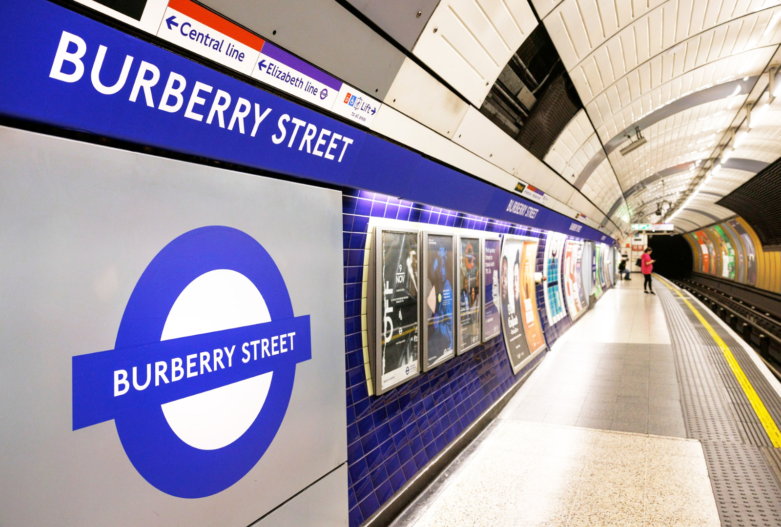 Burberry Street platform friezes and roundel at Bond Street station